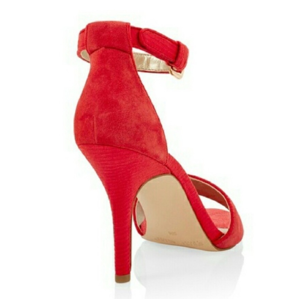 WHBM Filia Suede Ankle Strap Heels, Red, 5.5M